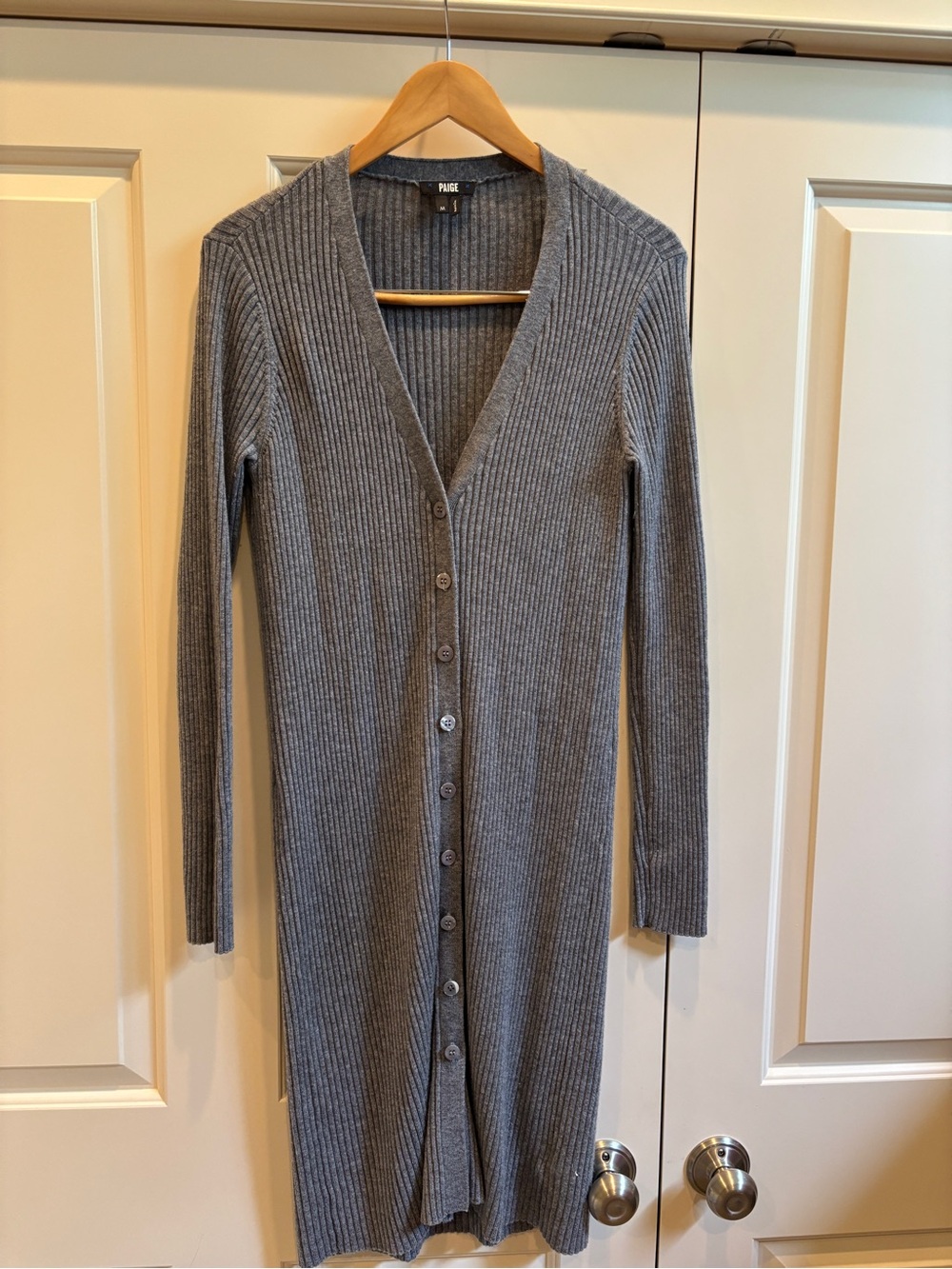 PAIGE Dusty Blue Ribbed Button-Front Cardigan Dress